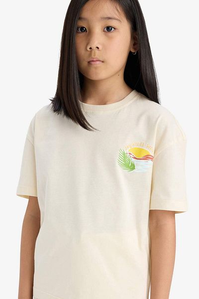 DeFacto Girl's Relax Fit Crew Neck Back Printed Short Sleeve T-Shirt E0387A825Sm