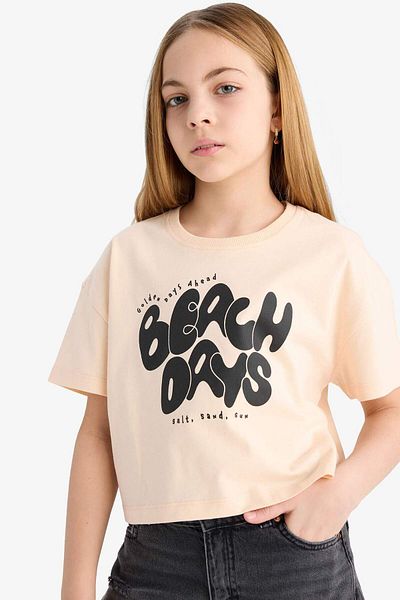 DeFacto Girls Crew Neck Printed Short Sleeve T-Shirt E0384A825Sm
