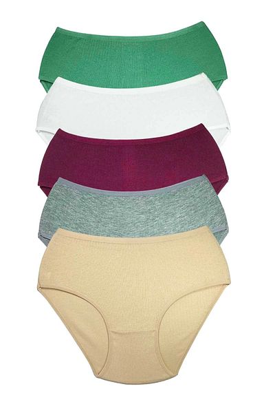 PRATİKOBA 5 Pieces Women's High Waist Ribbed Bato Panties S045