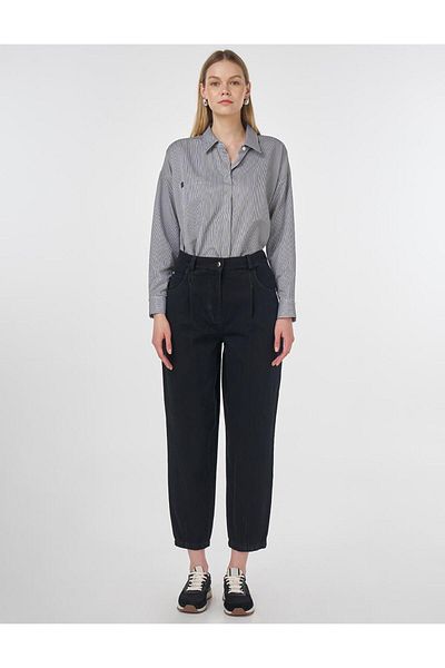 Kayra High Waist Denim Trousers Black