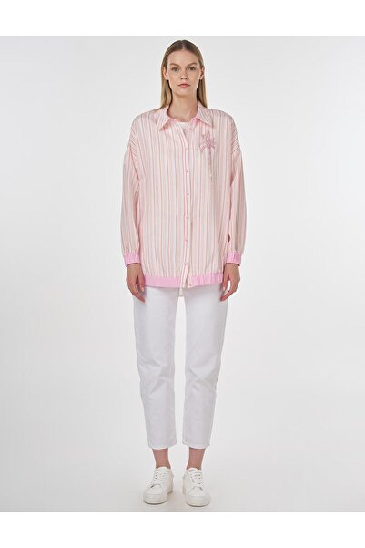 Kayra İşleme Detaylı Çizgi Desen Tunik Pembe