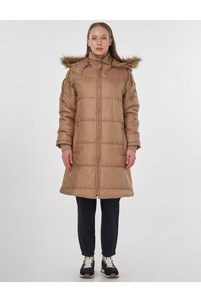 Kayra Faux Fur Detailed Quilted Anorak Coat Mink