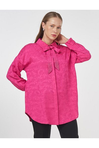 Kayra Bluză jacquard cu guler șal fucsia
