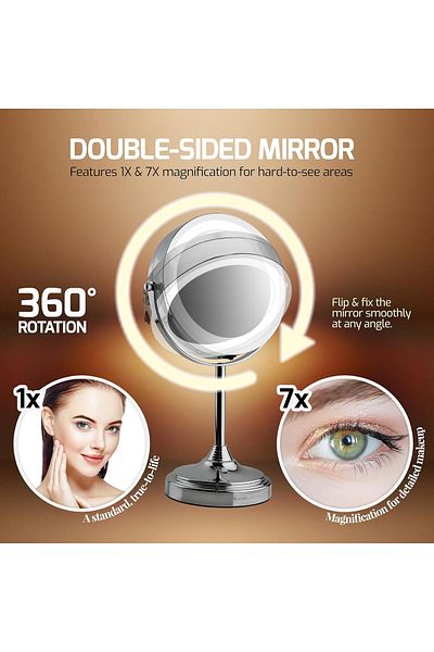Generic OVENTE 7'' Lighted Makeup Mirror with 1X/7X Magnification, Cordless Tabletop Mount Vanity Mirror wi