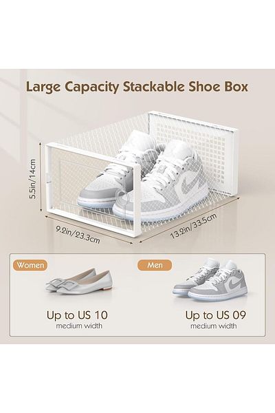 Generic Andgogo Clear Plastic Stackable Shoe Organizer for Closet,6 Pack Shoe Storage Box,Shoe Box,Foldable