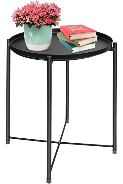 Generic GCX- Tray Metal Coffee Table, Foldable And Movable Round Table, Rust-...