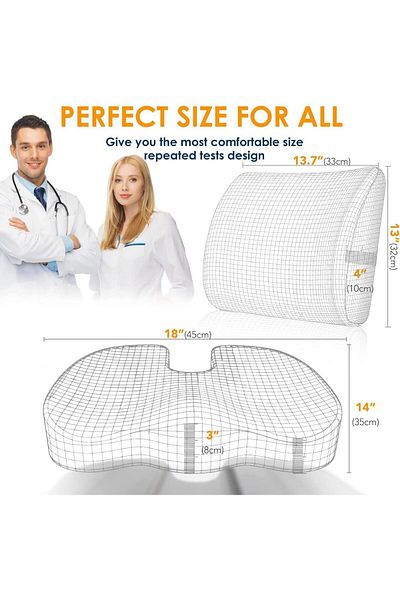 Generic HOOKOR Lumbar Support Pillow and Seat Cushion Back Cushions Set for Office Chair and Car,Memory Foa
