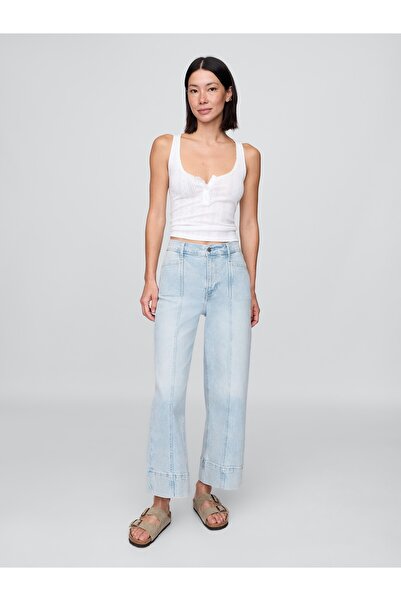 GAP Kadın Mavi High Rise Stride Wide-Leg Ankle Jean Pantolon