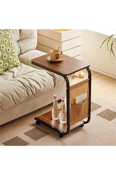 Generic Wemart C Shaped End Table, Small Couch Side Table with Storage Bag, Sturdy Slide Under Sofa Table w