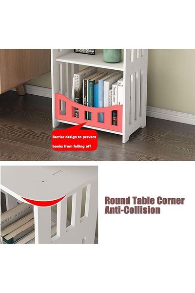 COOYA Double Layered White Narrow Bedside Table,Modern,46x30x50 cm,3-Tier Storage Space,for Home