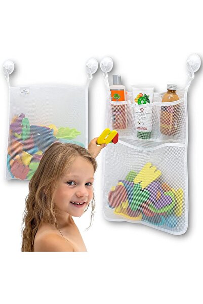 FONI منظم ألعاب حمام شبكي، حامل ألعاب حمام معلق للأطفال مع خطافات شفط لاصقة، ...