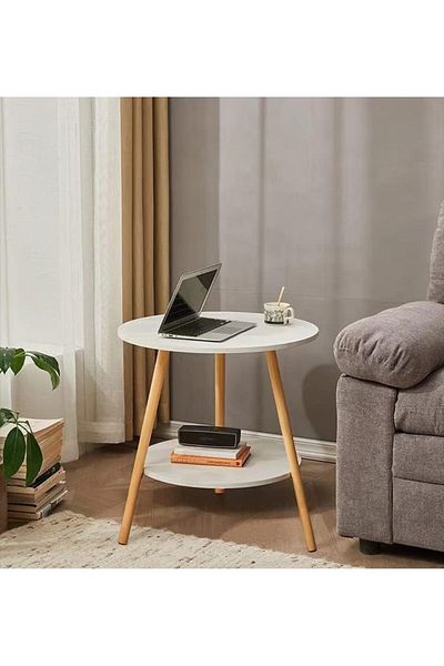 Generic Solerconm 2-Layer Round Coffee Table,End Tables for Living Room, Side Tables, Sturdy and Easy Assem