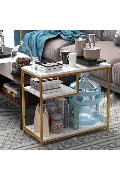 Generic IEK Side Table, White Marble Coffee Table, Tea End Table for Sofa Bed and Couch, Corner Bedside Tab