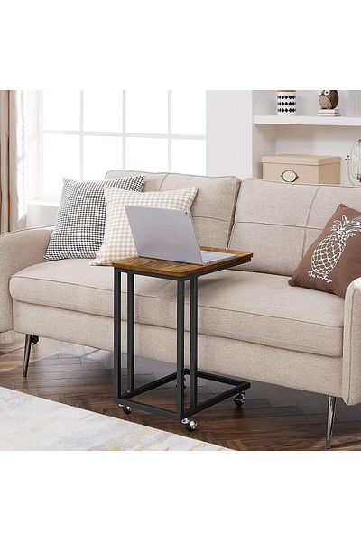 Generic Chulovs End/Side Table, TV Tray, C Shaped Snack Table with Metal Frame, Rolling Casters, Industrial