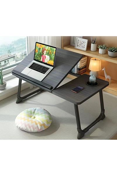 Generic ALMEKAQUZ Laptop Desk for Bed and Couch - Portable, Adjustable, Foldable Table With Cup Holder (Bla