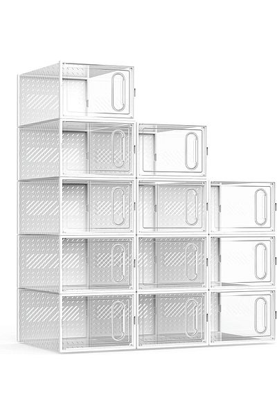 Generic Durku Large 12 Pack Shoe Storage Box, Clear Plastic Stackable Shoe Organizer for Closet, Space Savi