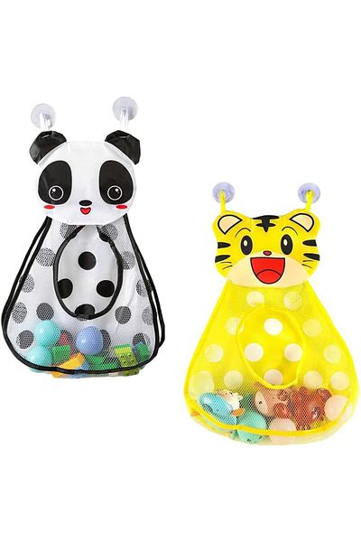 Generic Owving Bath Toy Organizer Net Cartoon Tiger and Panda 19in Baby Bathing Storage Net with 2 Strong S