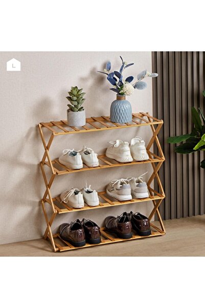 Generic Gini 4-Tier Bamboo Shoe Rack, Foldable Free-Standing Storage Organizer