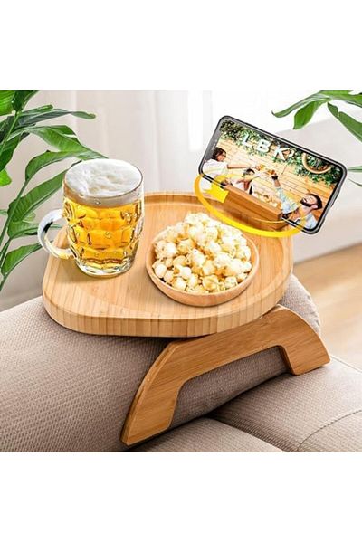 Generic ABIN Bamboo Sofa Tray Table Clip on Side Table Couch Arm with 360° Rotating Phone Holder, Couch Tra
