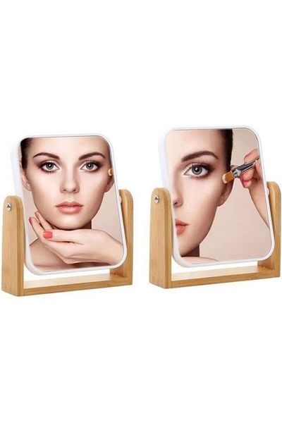 Generic Tazweeq Makeup Mirror with Natural Bamboo Stand, 1X/3X Magnification Double Sided 360 Degree Swivel