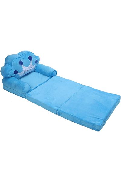 Generic LJCM Kids Convertible Sofa, Blue Crown Kids Fold Couch Wide Armrest Comfortable Foldable for Living