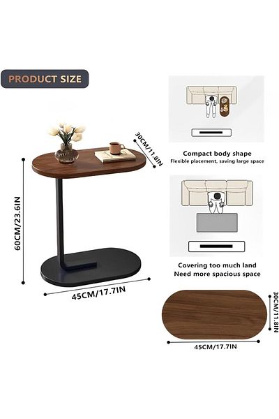 Generic Toriseek C-Shaped Side Table, End Table for Couch, Coffee Table Anti-Rust Waterproof, Sofa Snack Ta