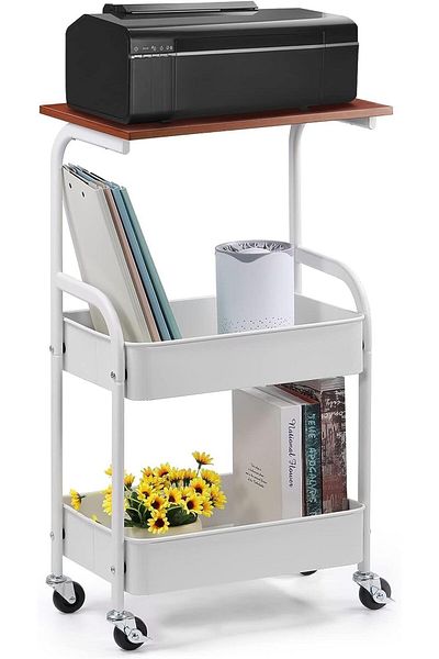 Generic XICEN Mobile Printer Stand With Storage Shelves - 3 Tier Table on Wheels, Industrial Rolling Holder