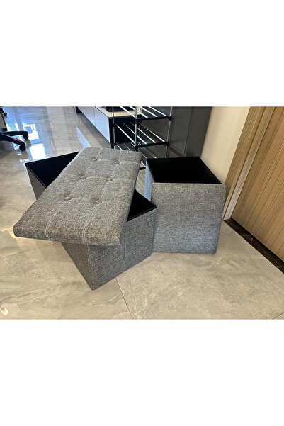 Generic مقعد تخزين عثماني من قطعتين، مسند قدم مكعب قابل للطي، رمادي فاتح، 38 × 38 × 38 سم