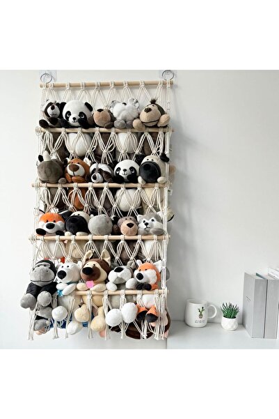 Generic Boho Stuffed Animal Hammock Organizer - 4-Pocket Over-the-Door Hanging Toy Storage for Nursery