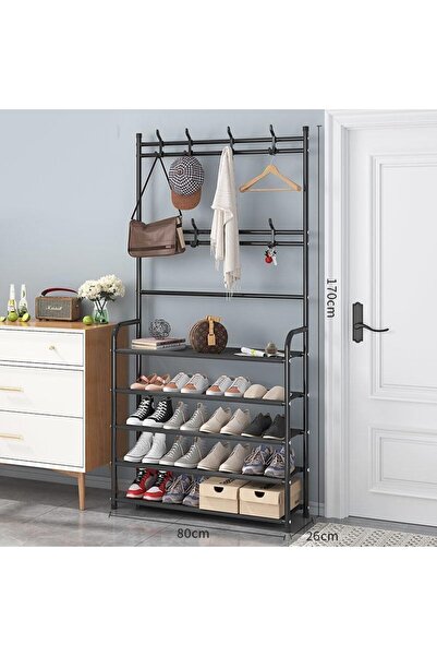 fulina 5 Tier Shoe Rack Coat,with Hanging Hooks Rack Storage Rack Shoe Organizer for Hanging Storage