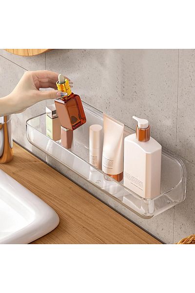 Generic Diesisa Wall Mounted Shower Caddy, Clear Acrylic Shelf, 12.4" x 3.42" x 3.26", No Drilling Adhesive
