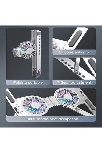 Generic NALACAL Laptop Cooling Stand, Folding Portable Aluminum Alloy with Elevation Regulator Luminous for