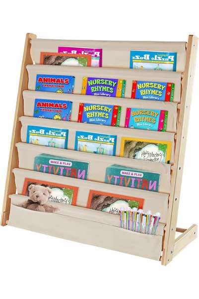 Generic رف كتب للأطفال - خزانة كتب خشبية طبيعية بـ 7 طبقات، منظم كتب للأطفال ...