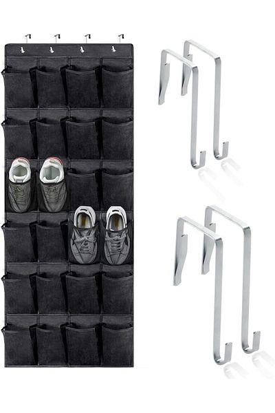 Generic Duomama Black Mesh Shoe Organizer: Space-Saving 24 Pocket Rack for Sneakers. Slip-Resistant & Breat