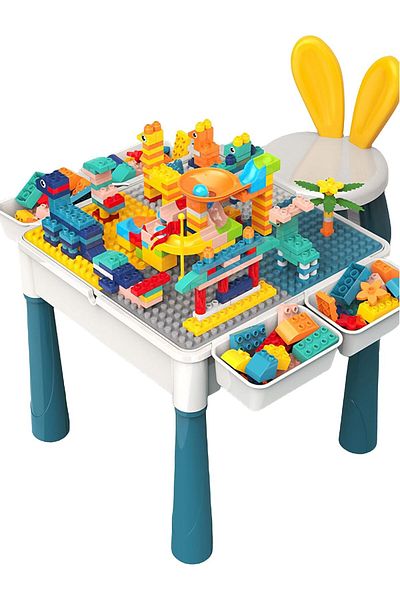 Generic N/M All-in-One Multi Activity Building Block Table Set Includes 1 Chair 4 Storage Boxes 4 Raised Le