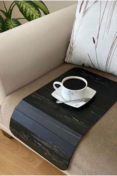 Generic (set of TWO) Wooden Sofa Arm Tray Table Flexible/Foldable Sofa Tray, Armrest Protectors, Flat-Cente