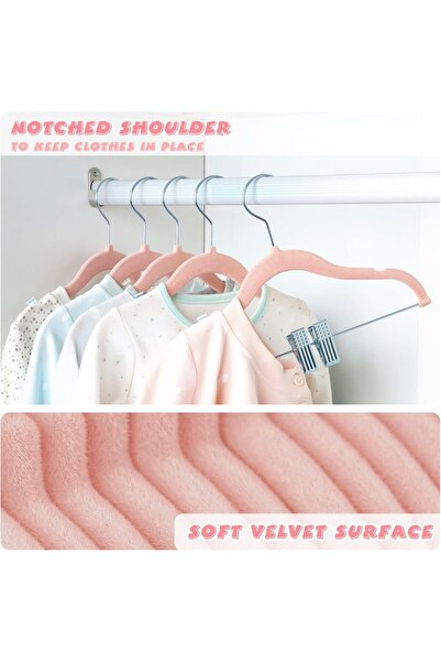 Generic ManGotree Velvet Children's Hangers with Clips, Slim Non-Slip Space-Saving, 30cm, Pink, 16 Pack