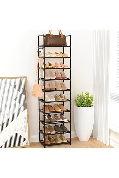 Generic Beauenty Shoe Rack,10 Tiers Narrow Tall Shoe Rack -Vertical Shoe and Boots Organizer with Hook,20-2