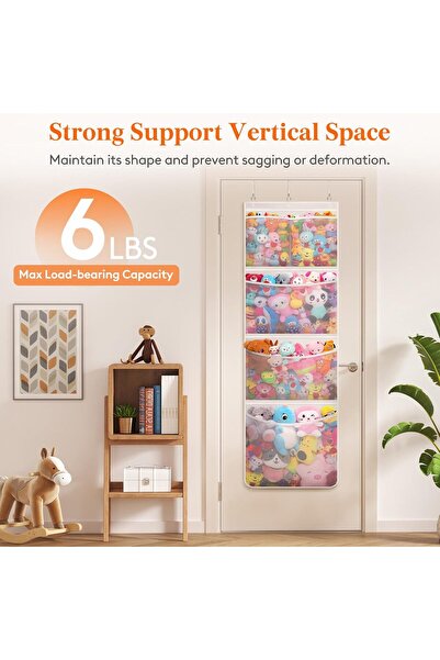 Lifewit Over-the-Door Stuffed Animal Storage Organizer – 5 Mesh Pockets, Fits Doors up to 1.7in, W