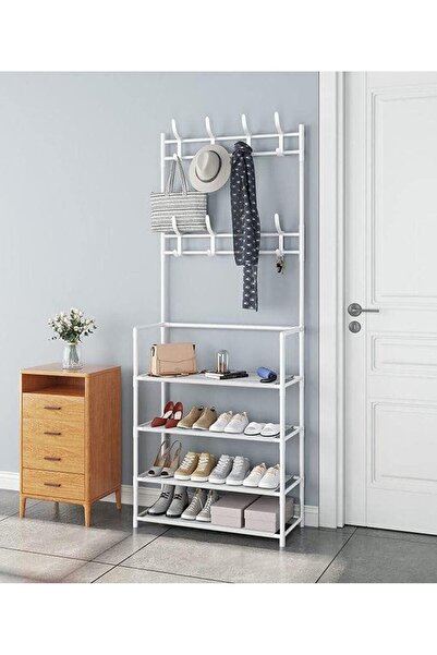ECVV Multipurpose Clothes Metal Rack, Entryway Hall Tree 4-Tier Shoe Storage ...