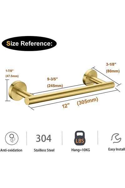 Generic DELFINO Brushed Gold Towel Bar, Gold Bathroom Accessories 12-Inch Hand Towel Holder for Bathroom, S