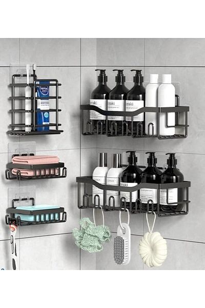Generic 5 Piece Rustproof Stainless Steel Bathroom Organizer Set, Large Capacity, No Drilling Required, Adh