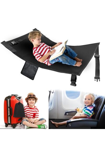 Generic Toddler Airplane Travel Bed with Footrest and Side Pockets – Black