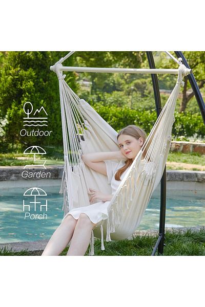 Generic TRASSLE Hanging Hammock Chair with Tassel, Bedroom Swing Chair, Max 500 Lbs, Indoor Outdoor, 2 Cush