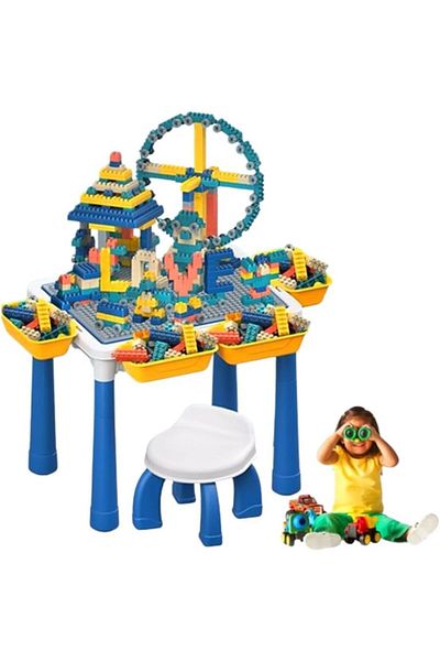 Generic Kids Table and Chair Set, Building Block Activity Table With 4 Storage Box, Adjustable Legs, 600 Me