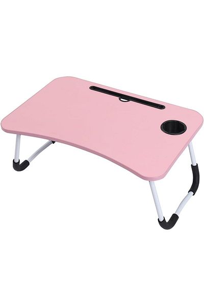 Generic Lawazim Foldable Laptop Desk - Pink - Portable Bed Table with Cup Holder and Adjustable, Ergonomic,