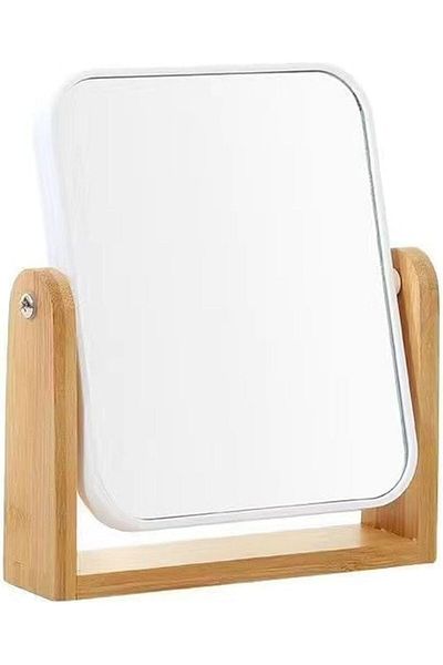 Generic Tazweeq Makeup Mirror with Natural Bamboo Stand, 1X/3X Magnification Double Sided 360 Degree Swivel