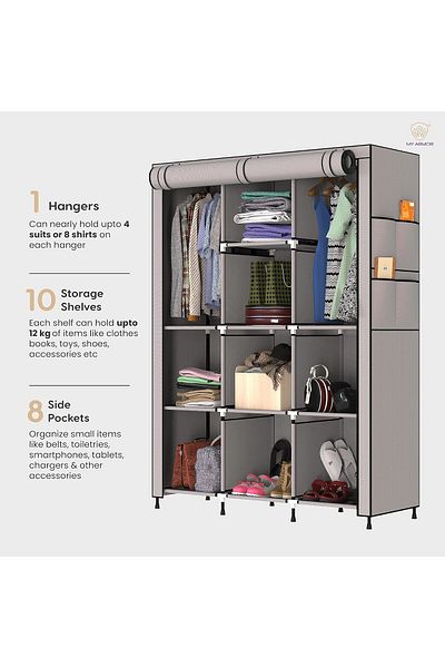 Generic MY ARMOR 3-Door Foldable Wardrobe/Cabinet/Multipurpose Storage Rack, Collapsible Fabric Wardrobe Or