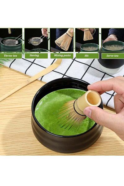 fulina 4-Piece Matcha Tea Set, With bamboo Whisk and teaspoon, Burable, Gift for Traditional Matcha