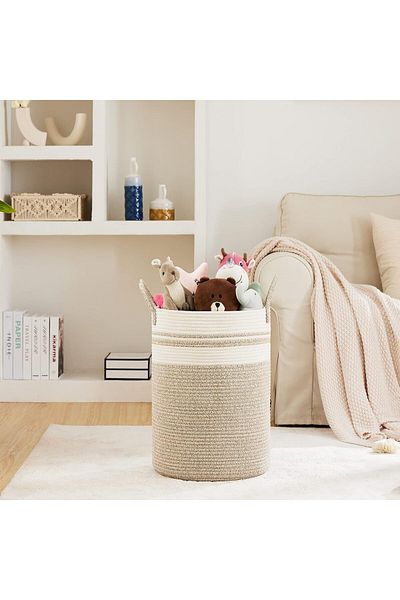 Generic Fiona's magic 58L Large Woven Laundry Hamper by, Tall Cotton Rope Storage Basket, Jute Baby Nursery